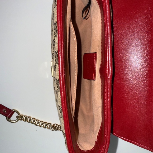 Authentic Gucci GG Marmont Mini Top Handle Bag - GG Supreme Canvas Red Leather G - Picture 6 of 8